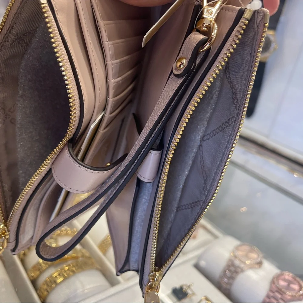 MICHAEL MICHAEL KORS Adele Leather Wallet Double Zip wristlet Soft Pink NWT